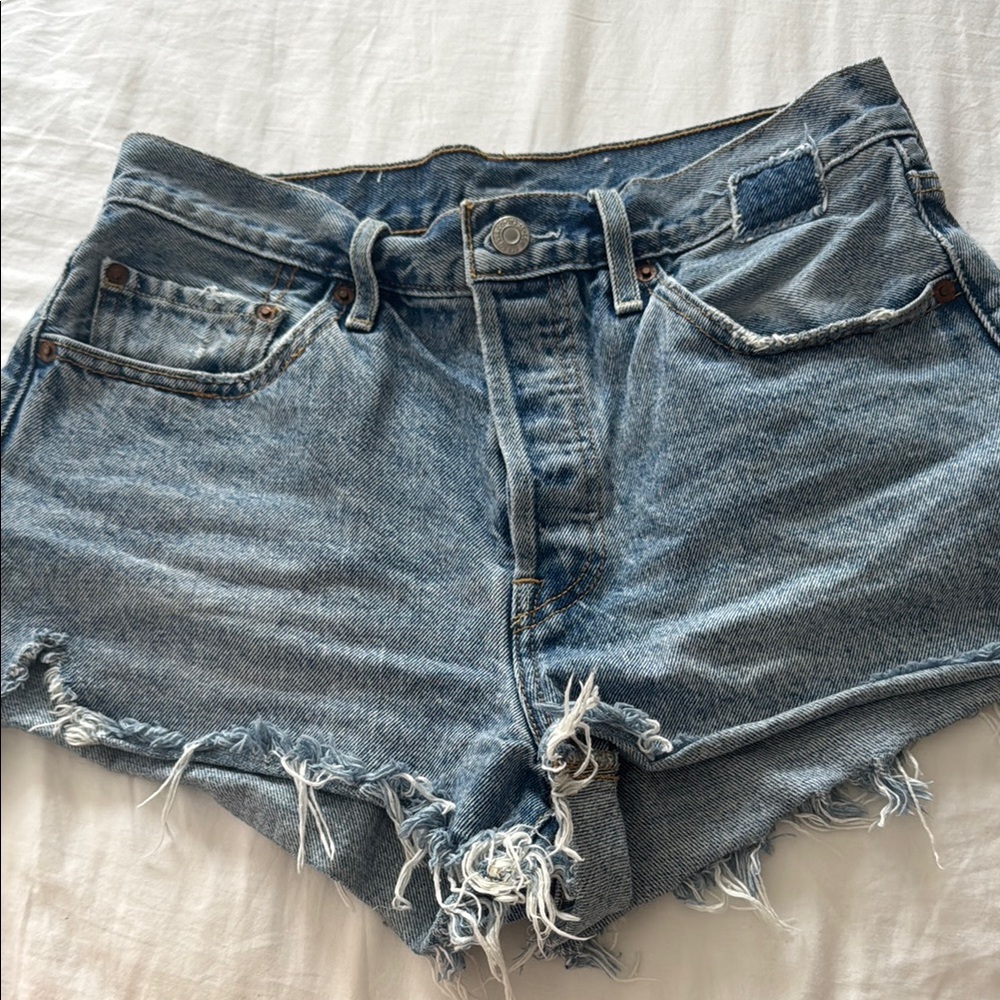 Levi's Blue Jean Shorts Distressed High-Waisted